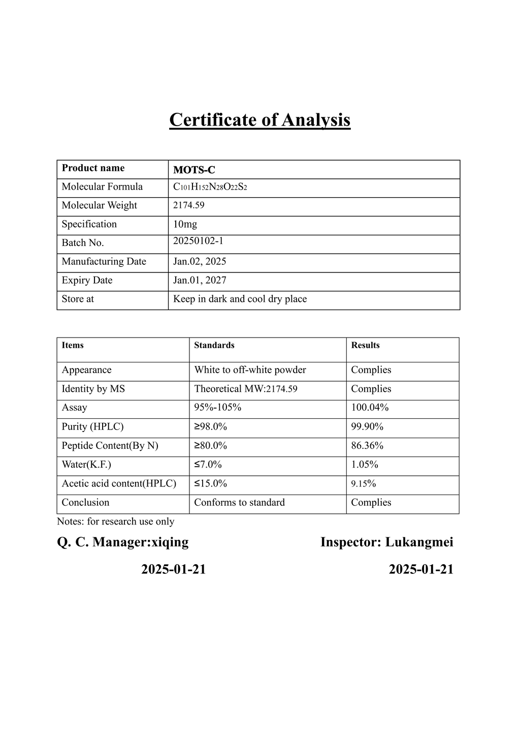 [MS10]MOTS-c-10MG