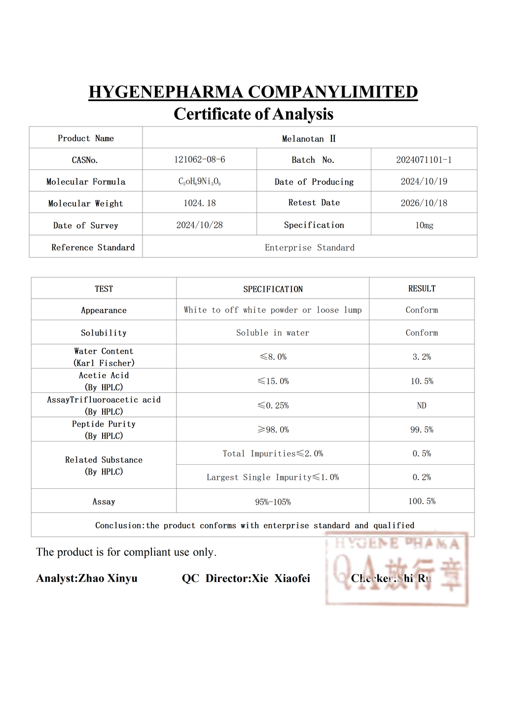 [MT2(ML10)]MT-2(Melanotan 2 Acetate)-10MG