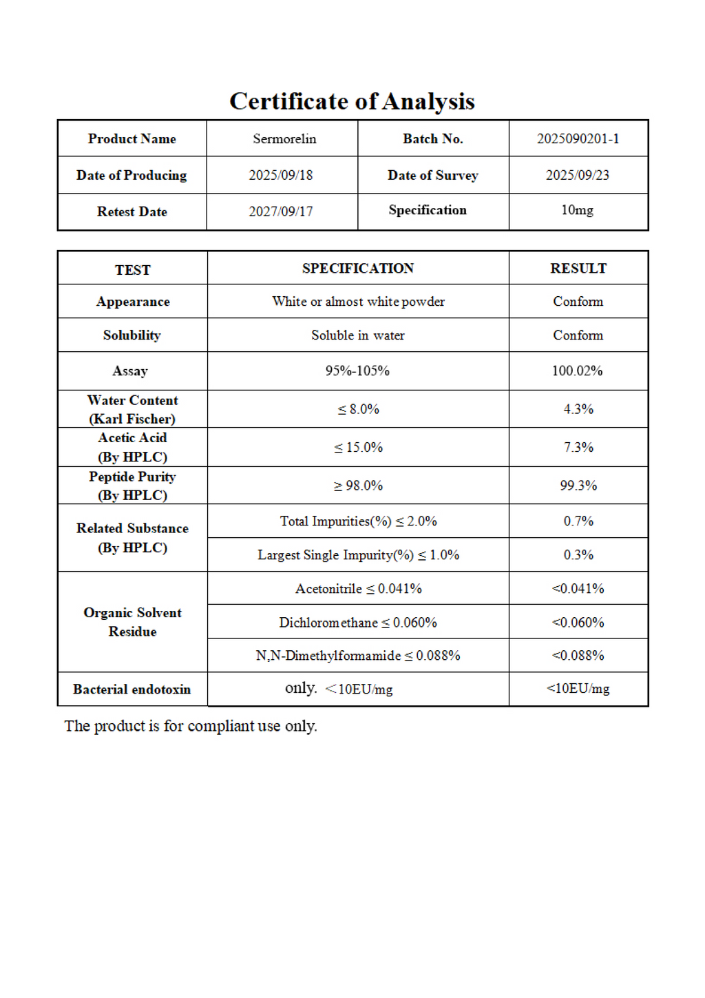 [SM10]Sermorelin Acetate-10MG