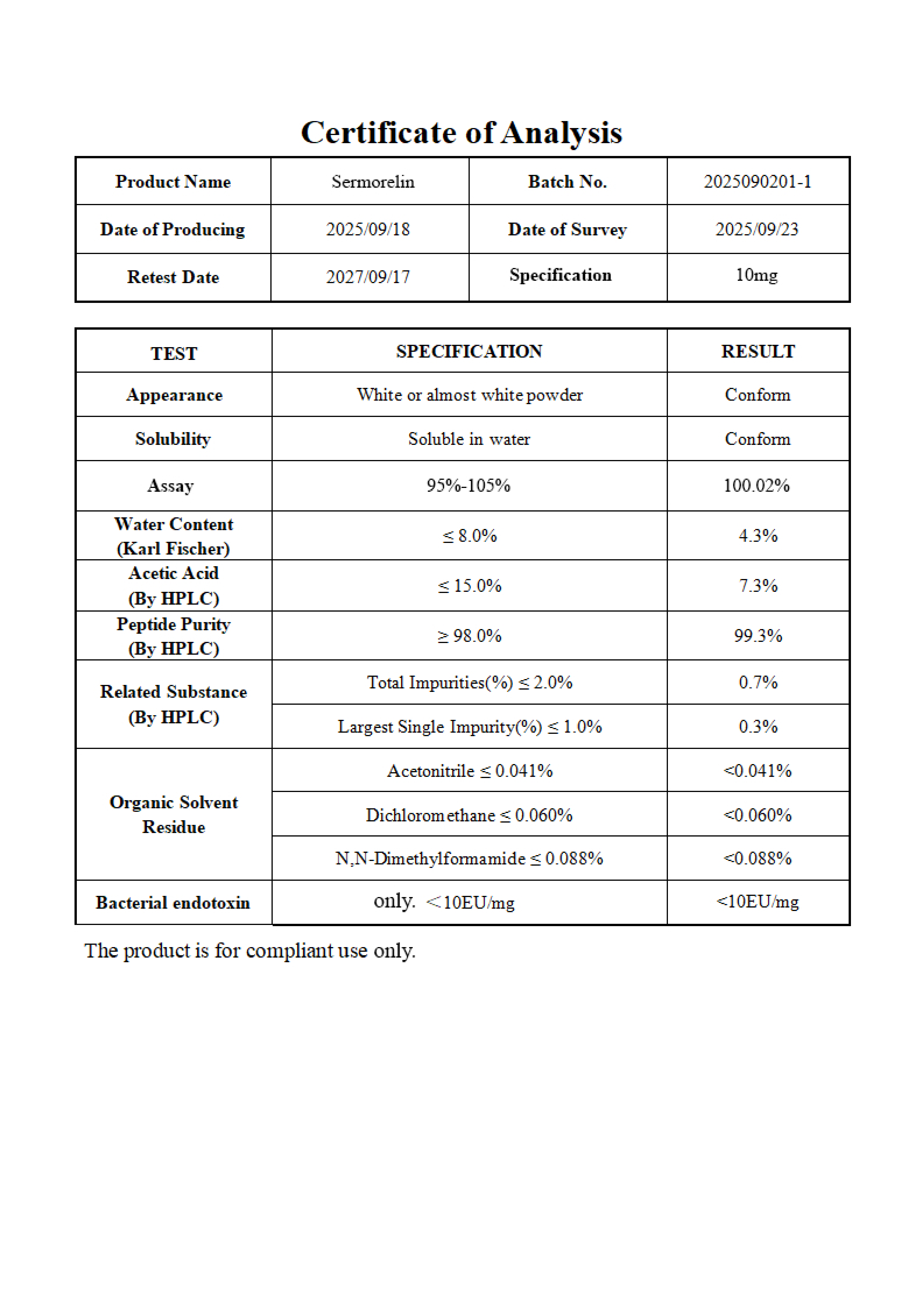 [SM10]Sermorelin Acetate-10MG